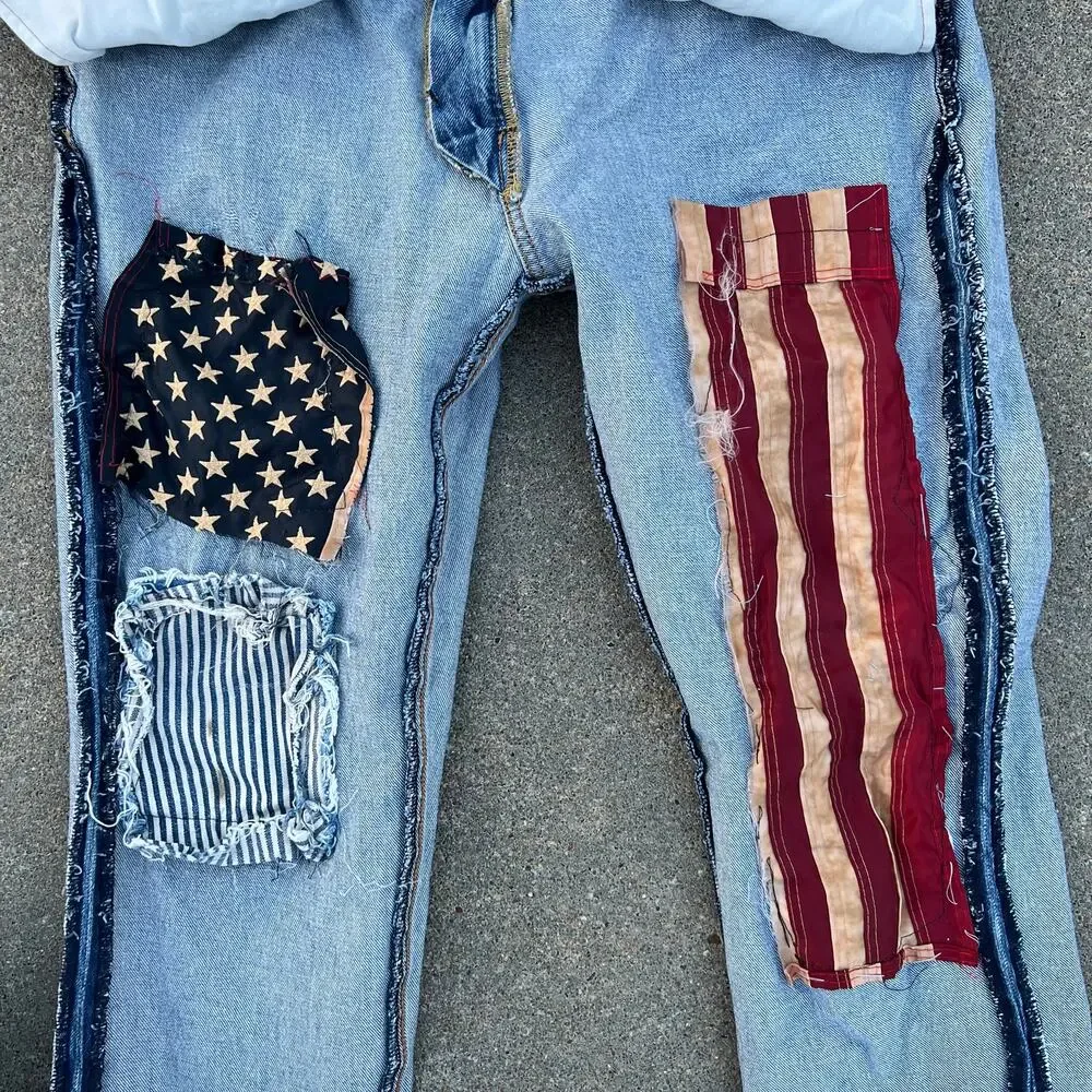 Levi's 511 Slim Fit Premium Jeans American Flag Patch Distressed Peekaboo 36x34